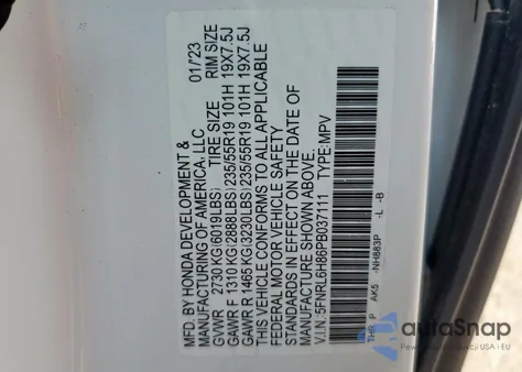 2023 Honda Odyssey Touring from USA, damaged, VIN 5FNRL6H86PB037111